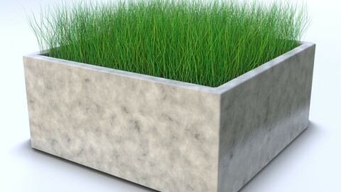 Grass squared pot flower bed garden green for archiviz PBR