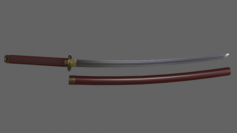 Artstation - Pbr Katana Japanese Sword (red) Ver.2 