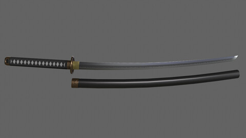 PBR Katana Japanese Sword (Black) Ver.2