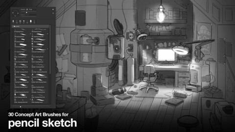 30 Brushes for Concept Art | Pencil Sketch
