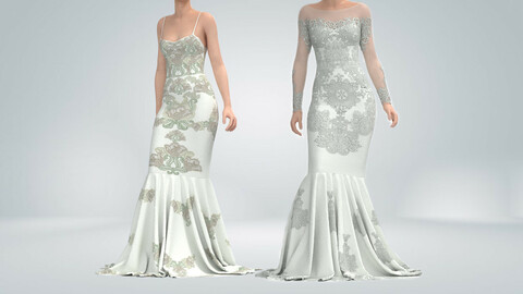Wedding Dresses Marvelous Designer ,Clo3D , Project File + OBJ + FBX
