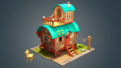 3d stylized wagon