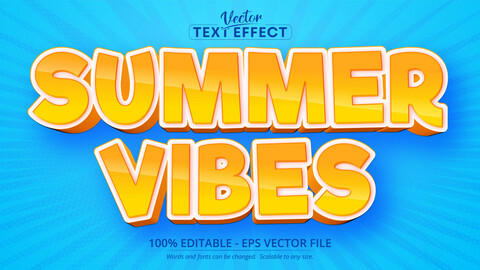 Summer Vibes text, cartoon style editable text effect