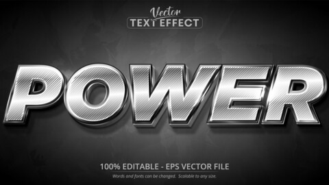 Power text, shiny silver color style editable text effect