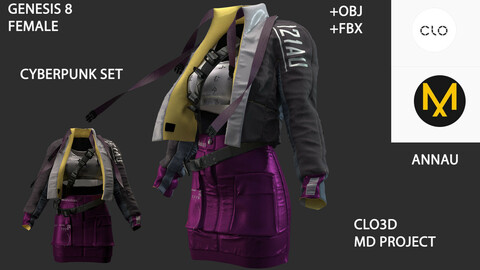 GENESIS 8 FEMALE: CYBERPUNK SET#4: CLO3D, MARVELOUS DESIGNER PROJECT| +OBJ +FBX