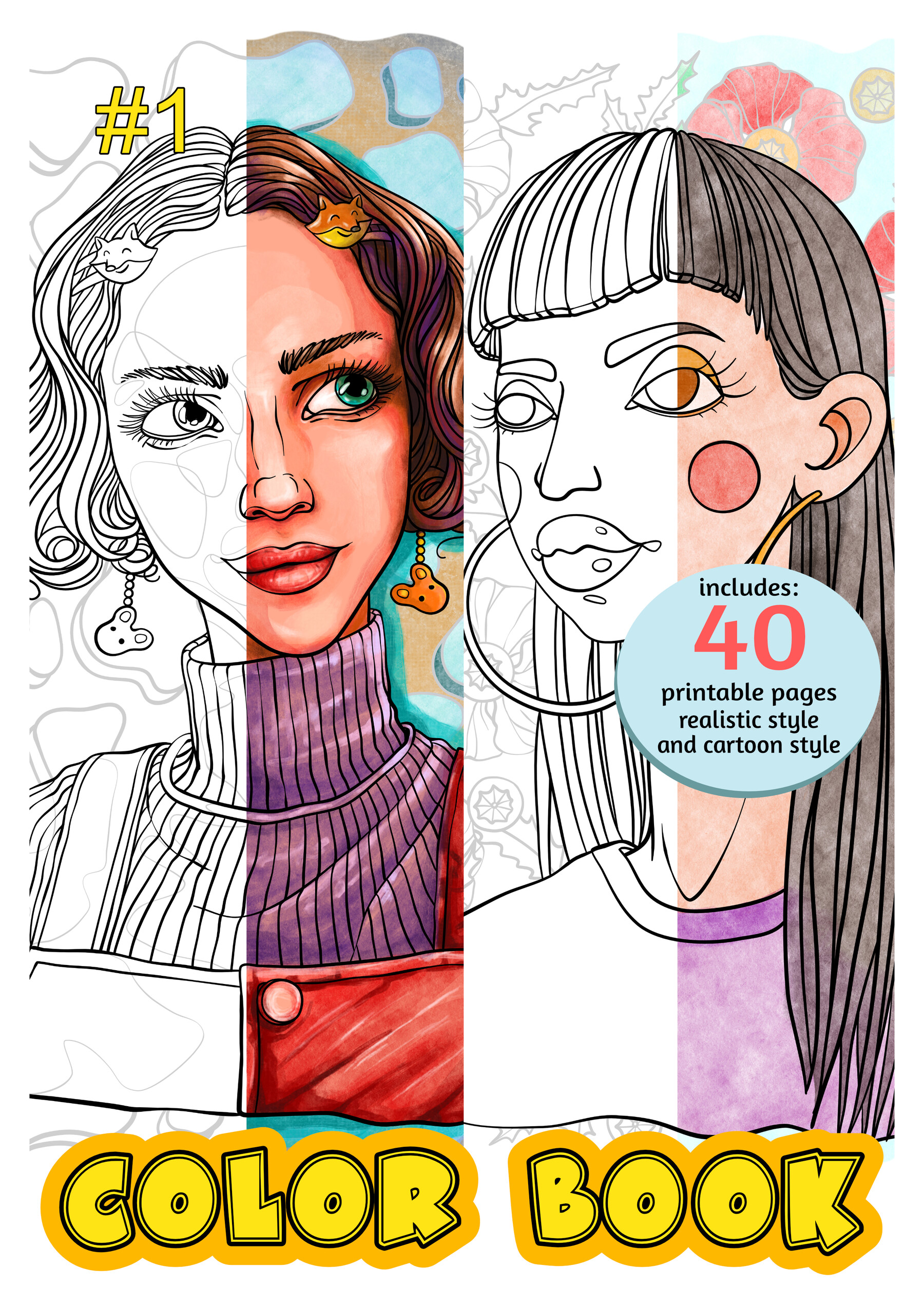 ArtStation - Color Book - portrait - realistic & cartoon style - 40 pages