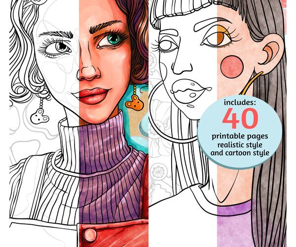 ArtStation - Color Book - portrait - realistic & cartoon style - 40 pages