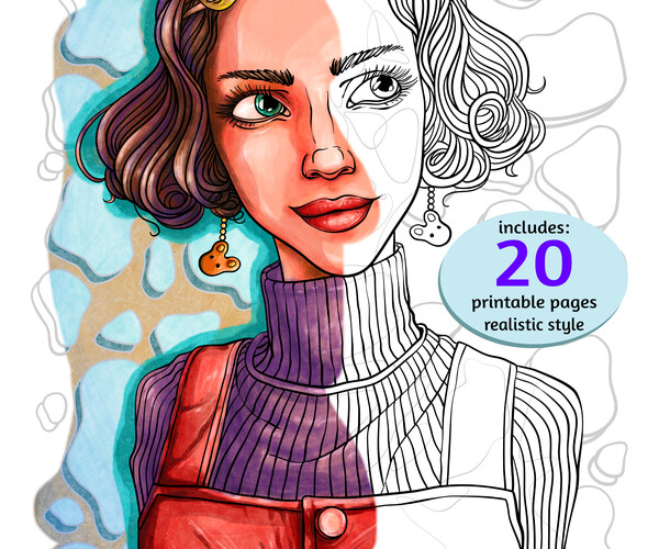 ArtStation - Color Book - portrait - realistic style- 20 pages | Books