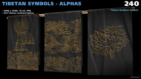 240 Tibetan Symbols - Alphas (PNG)