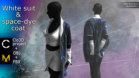 Clo3D project, Marvelous Designer. White suit and space-dye coat.