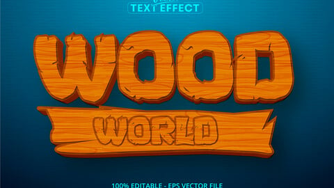Wood world text, mobile game and cartoon style editable text effect