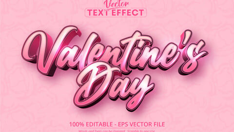 Happy valentine’s day text, shiny rose gold color style editable text effect on soft pink background