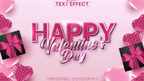 Happy valentine’s day text, shiny rose gold color style editable text effect on soft pink background