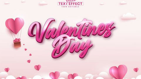 Valentine’s day text, calligraphic style editable text effect