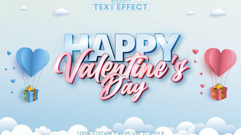 Happy valentine’s day text, calligraphic style editable text effect