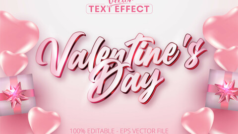 Valentine’s day text, calligraphic style editable text effect