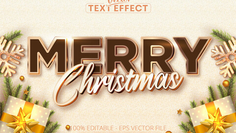 Merry christmas text, rose gold color style editable text effect