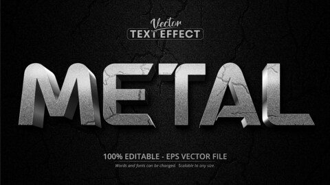 Metal text, textured silver color style editable text effect