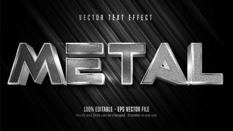 Metal text, silver color metallic style editable text effect