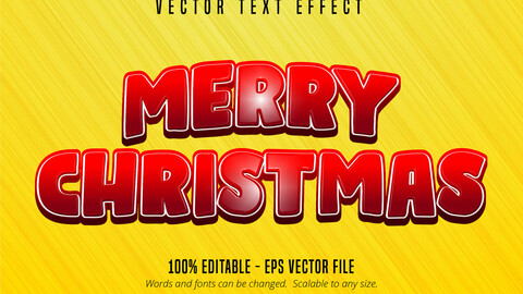 Merry Christmas text, cartoon style editable text effect