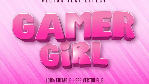 Gamer girl text, cartoon style editable text effect