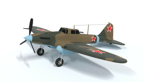 Low Poly Cartoon Ilyushin Il-2 Shturmovik WWII
