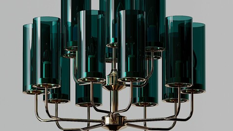 Brass & Blue Glass Tube Chandelier by Hans Agne Jakobsson