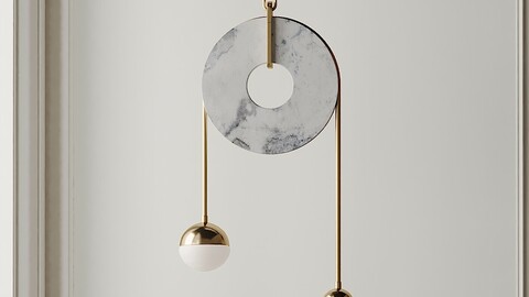 Meridian, Brass, Marble, Handblown Glass Contemporary Pendant, Kalin Asenov