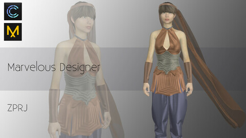 Woman Costume- Top- coreset-Wristband- pants/Marvelous Designer and CLO3d Projects