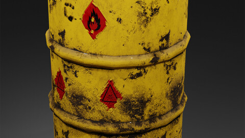 Metal barrel with elements of dirt rust and stickers