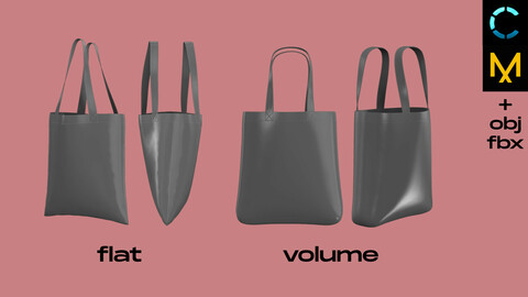 2 tote bags (eco, handbag, canvas, shopping). Marvelous Designer, Clo 3D project + obj fbx