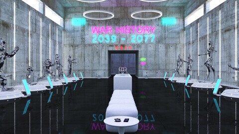 Cyberpunk Museum Interior futuristic