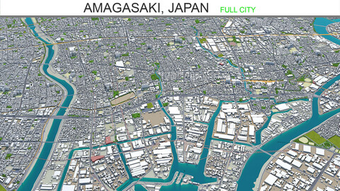 Amagasaki city Japan 3d model 20km