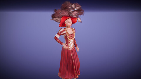 Renaissance red dress with feathers