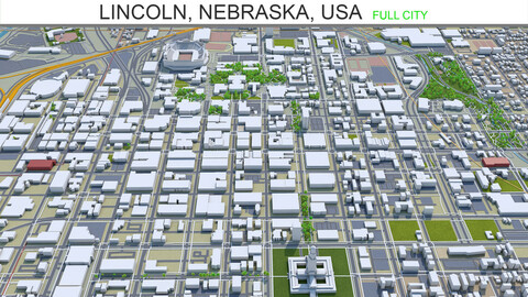 Lincoln city Nebraska USA 3d model 35km