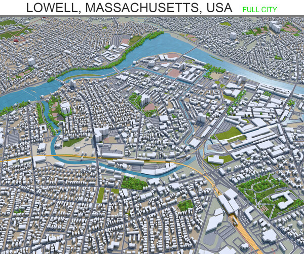 City Of Lowell Gis Artstation - Lowell City Massachusetts Usa 3D Model 20Km | Game Assets