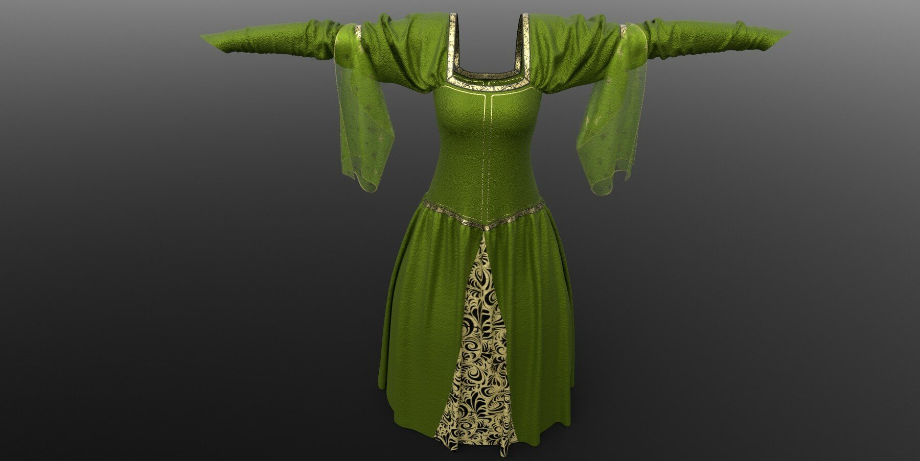 ArtStation - Medieval Emerald Dress | Game Assets