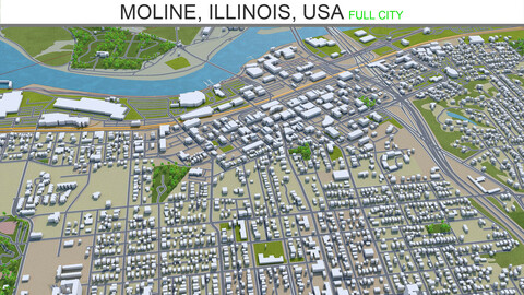 Moline city Illinois USA 3d model 20km
