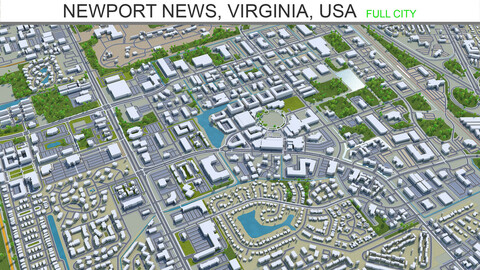 Newport News city Virginia USA 3d model 40km
