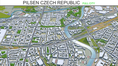 Pilsen city Czech Republic 3d model 30km