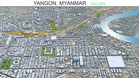 Yangon city Myanmar 3d model 60km