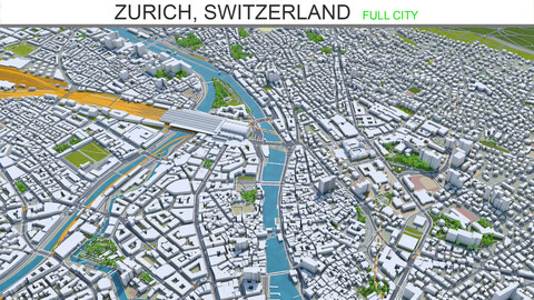 Zurich city Switzerland 3d model 30km