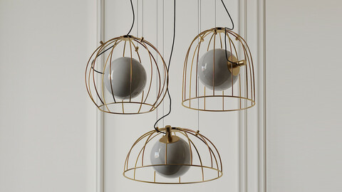 Mid Сentury Modern 1 Light Golden Cage Hanging Pendant