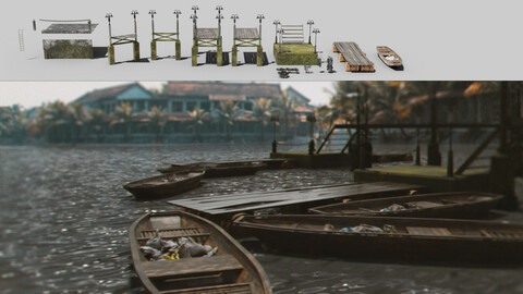 Boardwalk pier jetty floating dock kitbash for river mooring