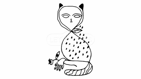 Graphic black white line art cat