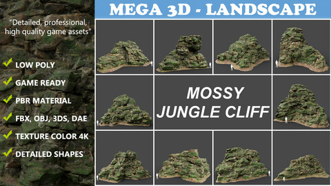 Low poly Mossy Jungle Cliff 210323