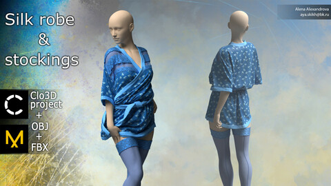 Silk robe and stockings. Clo3D project, Marvelous Designer.
