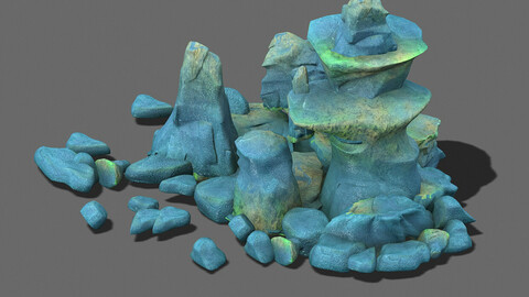 Cartoon sky city - ice and snow terrain rockery