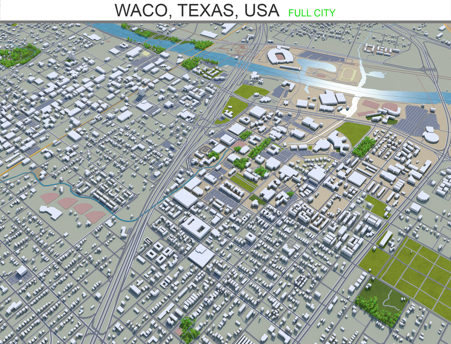 City Of Waco Gis Artstation - Waco City Texas Usa 3D Model 35Km | Game Assets