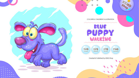 Blue puppy walking